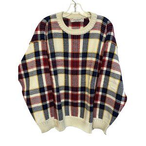 VTG John Ashford Plaid Sweater Men L Cotton Golf 80's Checkered  Crew Y2K flaw